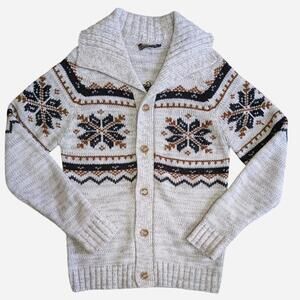 Vintage 1980s Atkinson Nordic snowflake shawl collar cardigan sweater - medium